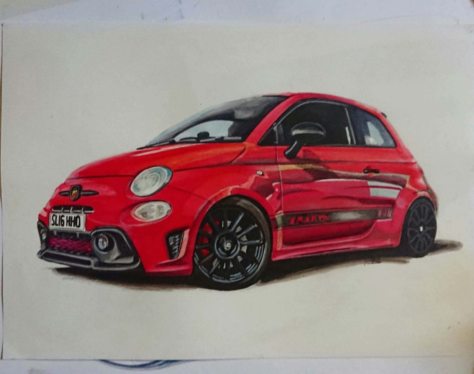 Red Abarth 500 drawing